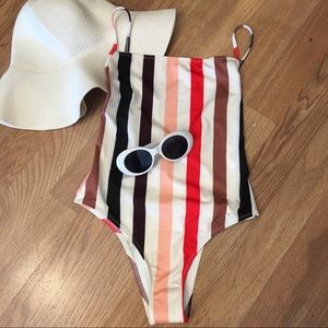 NWT Solid and Striped One Piece Swimsuit